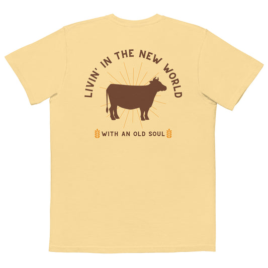 LIVIN' IN THE NEW WORLD POCKET T-SHIRT